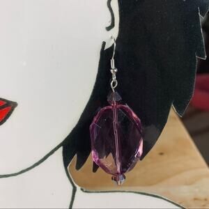 New Hand crafted Purple drop earrings. Silver plated hoops handmade